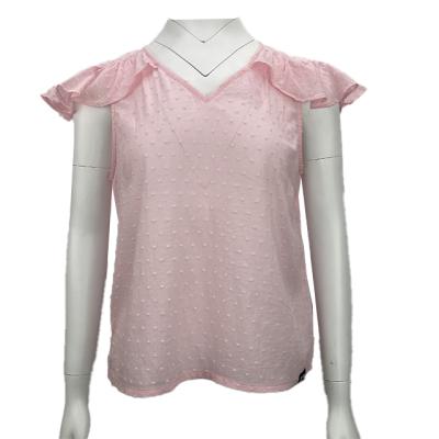 China Sleeveless Jacquard Dots Fabric Pink Women's Cotton Ladies Clothing Fashion Breathable V-Neck Casual Blouse Shirt Tops for sale