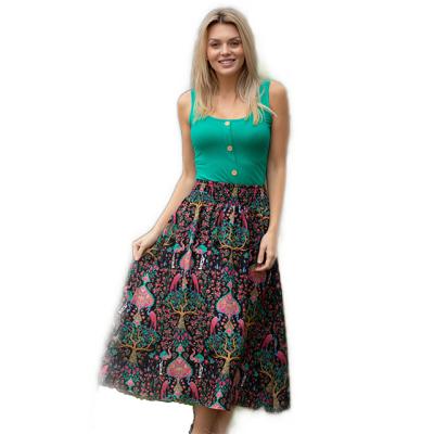 China New Fashion Ladies Breathable Skirt Women Casual Office Skirts Long Bubble Smocked Waist Floral Digital Printing Skirt for sale