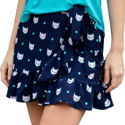 China Breathable Women Skirt Ladies Casual Clothing Fashion Mini Skirt Satin Fabric With Digital Printing Animal Ruffle for sale