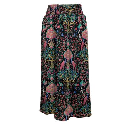 China New Ladies Breathable Clothing Women Fashion Casual Office Style Long Skirts Bubble Smocked Waist Floral Digital Printing Black for sale