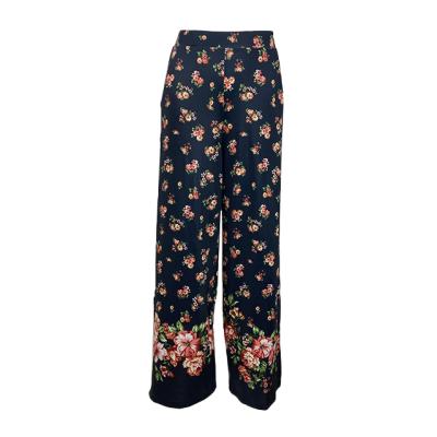 China Women Clothing Ladies Breathable Apparel Fashion Pantskirt Casual Culotte Loose Fit Pants Ice Silk Collar Printing. Navy With Floral Digital for sale