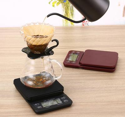 China Weight Measuring 3kg 5kg/0.1g LCD Digital Weight Coffee Measures Portable Mini Balance Electronic Timer Kitchen Coffee Food Scale Black Brown for sale