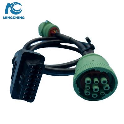 China Universal Custom Sae Type 2 Green Cable J1939 9 Pin To Obd 2 Y Spitter German Factory for sale