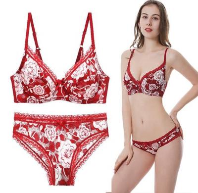 China Sexy lingerie lace bra women underwear ladies beautiful ring sexy lingerie ultra-thin back steel mature sexy support printing underwear bra set for sale