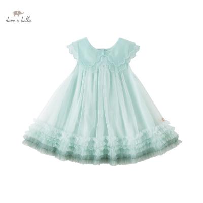 China Gray Green Fashion Princess Dress Anti-wrinkle Kids Girls Cute Mesh Lace Lapel Dress Daily Style for sale