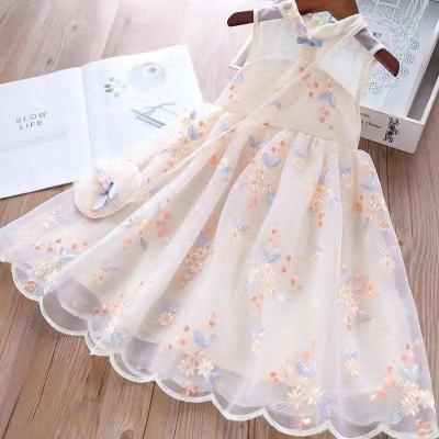 China Flower Mesh Dress Girl Beautiful Anti-wrinkle Children's Dress Summer Girl Lace Dress for sale