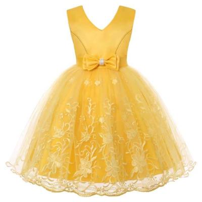 China 2023 Spring New Children's Gauze Princess Slim Embroidered Pompous Girl's Birthday Dress Lace Skirt Anti-wrinkle for sale