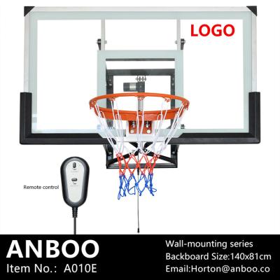 China PC or Glass+Steel Electrically Tempered Height Adjustable Wall Mounted Basketball Backboard with PC or Tempered Glass for sale