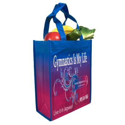 China Waterproof Custom Grocery Bag Logo Laminated Non Woven Spunbond Tote Shopping Bag Sewn Promotional Graphics Bag With Lamination for sale