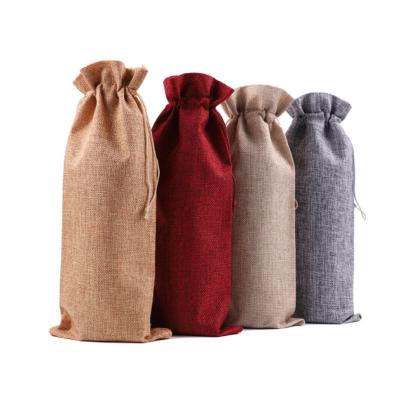 China 2021 Hot Custom Fashion Logo Jute Drawstring Wine Pouch Jute Wine Pouch Jute Wine Bag for sale