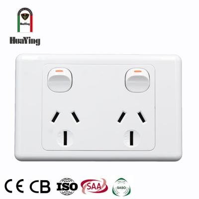 China ABS/PC plastic twin 6pin wall socket switch socket Au nz electric double powerpoint for sale