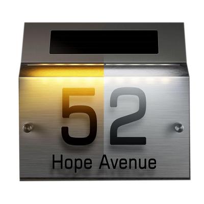 China Stocked Wholesale Cheap Home Decor Solar House Number Light Outsider Wall Light Stainless Steel Waterproof LED Address Plaques Sign for sale