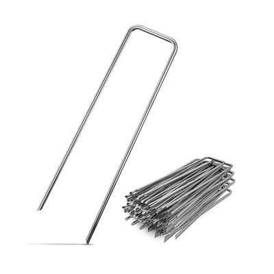 China Flat 6 Inch Metal U Shaped Garden Pegs Nails Ground Stakes Spikes Gardening Supplies For Lawn Bird Netting Weed Control Membrane for sale