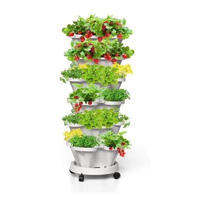 China Save space Garden Decoration Outdoor Strawberry Planter Pot 6 Tiered Stacking Tower Garden Herb Vegetable Vertical Planters for sale