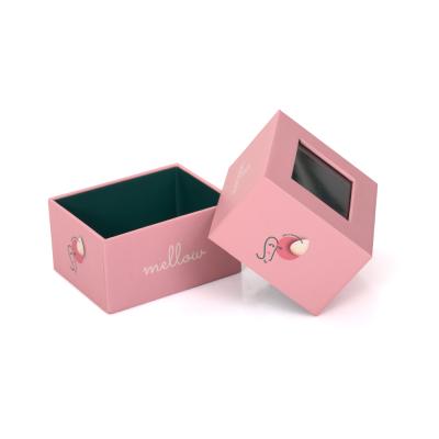 China Recycled Materials Custom Printing Small Pink Packaging Box Jewelry Box Two Pieces With Clear Window for sale