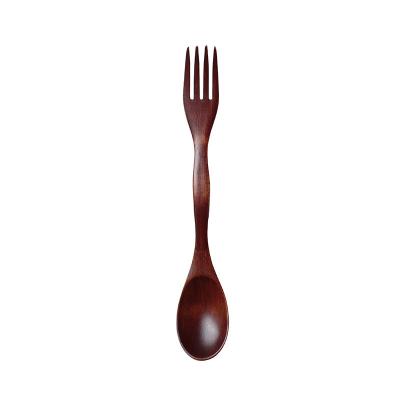 China Sustainable Wooden Cutlery Set 2 in 1 Fork and Spoon Reusable Wood Spork Flatware Dark Color 21cm Long for sale