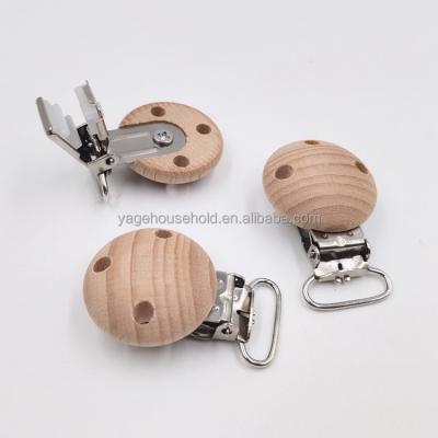 China Natural Beech Wood 29mm Custom Nipple Chain Clips Teething Accessory Toy Wood Pacifier DIY Pacifier Chain Baby Clips for sale