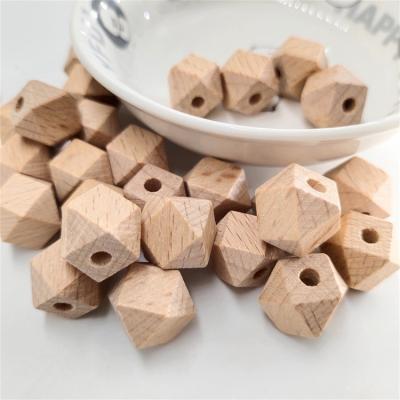 China 12mm Wooden Beech Wood Hex Beads Natural Unfinished Geometric Wooden Beads Pacifier Chain Opens Octagonal Beads for sale