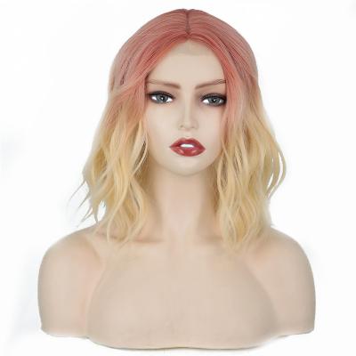 China Wave 12 Inches Wave Hair Extension Wigs Ombre Heat Resistant Cheap Full Woman Synthetic Hair Wig With Lace Front for sale