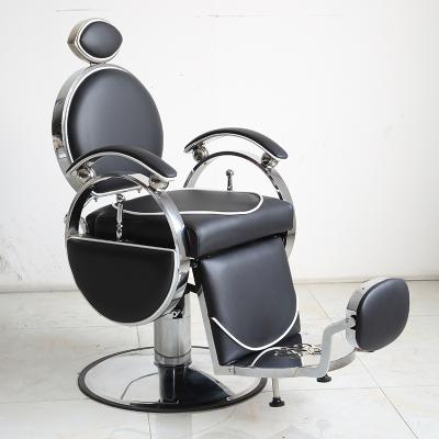 China Heyi Traditional Hot Sale Salon Chair Stainless Steel Black Base Inverted Back Barber Chair Suitable for Barber Shop for sale