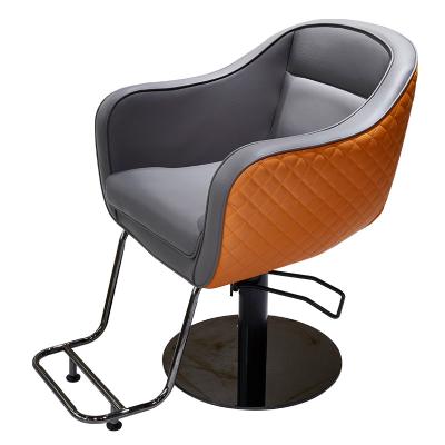 China 2023 fashion hot sale traditional professional hot gray orange color large pump rotary barber chair for barber shop for sale