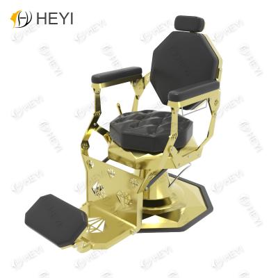 China Retro Modern Classic Gold Stainless Steel Barber Rotating Atmospheric Black Atmospheric Shaving Chair for sale