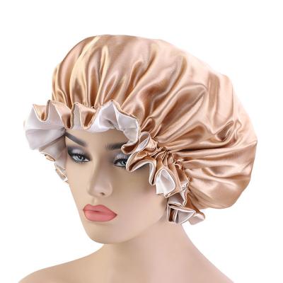 China Fashionable Double Layer Adjustable Custom Reversible Women Sleep Hair Satin With Hoods Drawstring for sale