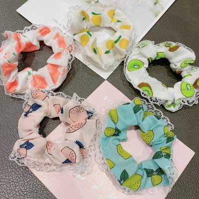 China French Hair Rope Circle Intestine Retro Hair Accessories BOM Fruit Cloth Soft Lace Hair Rope for sale