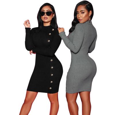 China Solid color long sleeve clothing women single breasted casual dress bodycon anti-static slim personality for ladies for sale