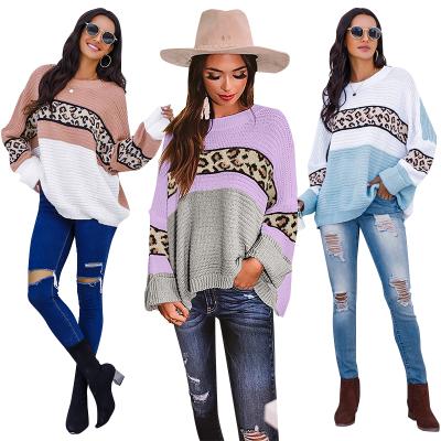 China Keep Warmer Outwear Women Oversized Leopard Patchwork Sweater Long Sleeve Splicing Sweater for sale