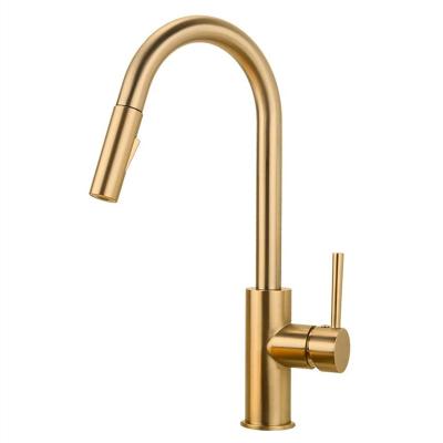 China Sense Faucets Brushed Gold Flexible Faucet Kitchen Sink Faucet With Pull Down Sprayer for sale