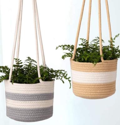 China Handmade Indoor Different Size Macrame Planter Basket Flower Hanging Pot Holder Hangers with Beads No Tassels for sale