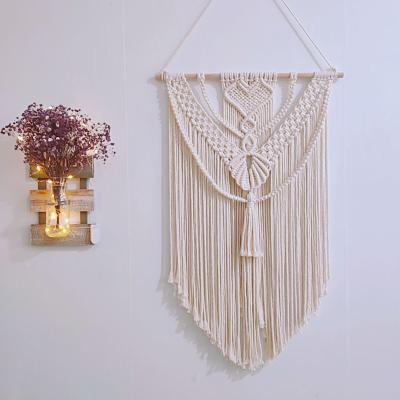 China Bohemian macrame wall hanging with cotton handcrafted yarn with soft wood as a base for home decor bedroom, nursery, apartment gift for sale