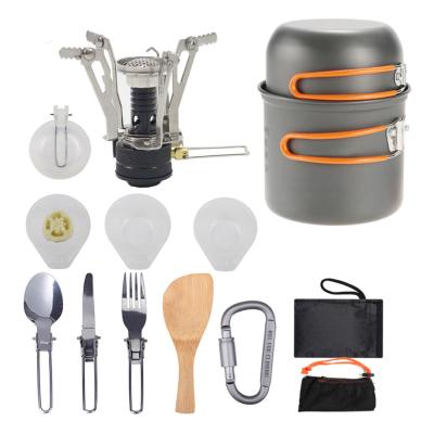 China Sale High temperature and friction-resistan Portable Outdoor Camping Cookware Set Picnic Folding Pot Combination Cooking Set with Burner for Raising and Outdoor Hot for sale