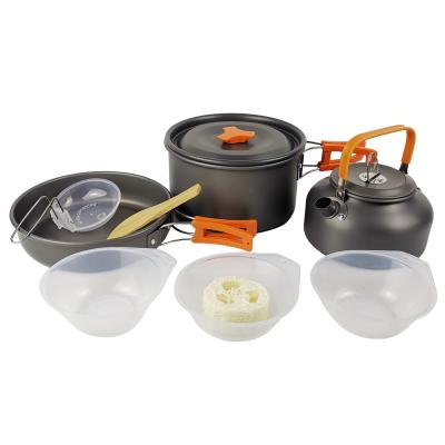 China High Temperature And Friction-resistan Camping Cookware Set Outdoor Tableware Cooking Pot Set Travel Pan With Outdoor Stove for sale