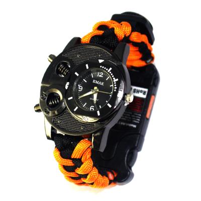 China 2020 New Outdoor Sport Survival Fishbone Pattern Compass Side Thermograph Military Laser Buckle Parachute Adjustable Tactical Watch for sale