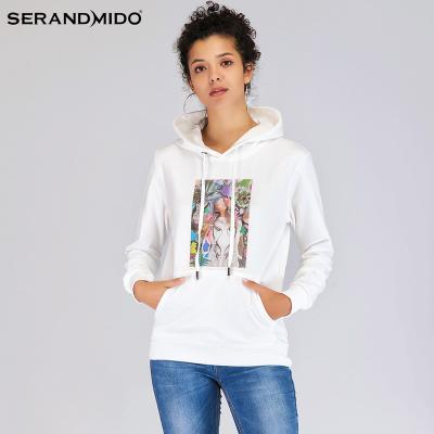 China Logo Print Fashion Pocket Hoody Anti-wrinkle Soft Custom Cotton Long Sleeve Hoodies For Women for sale