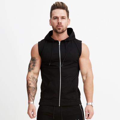 China 2022 Custom Anti Shrink Logo Printing Streetwear Zipper Up Sleeveless Gym Hoodies For Men for sale