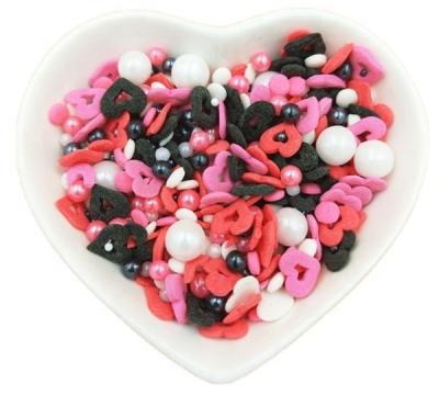 China For Cake Black Heart Sprinkles For Valentines Day Cupcake Decoration Beads Flowers Edible Sugar Confetti Decoration for sale