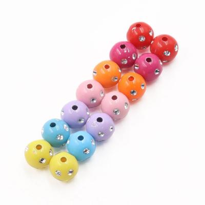 China Solid Color Acrylic Round Beads With Diamonds, Colorful Loose Beads With Diamonds, DIY Handmade Beaded Jewelry Accessories for sale