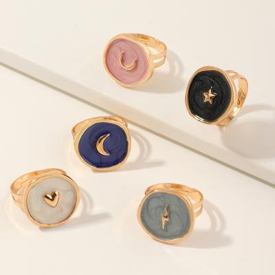 China 2022 Geometric Factory Outlet Amazon Explosion Pattern Moon Star Sign Ring And Enamel Charms Pendant Ring for sale