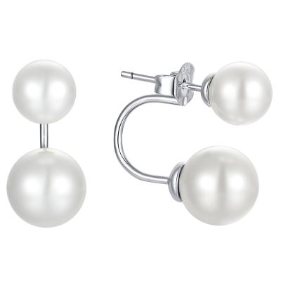 China New Arrival CLASSIC New Arrival High Quality Fashionable Classic Double Sided Pearl Women Rhodium Plated 925 Sterling Silver Pearl Stud Earrings Trendy for sale