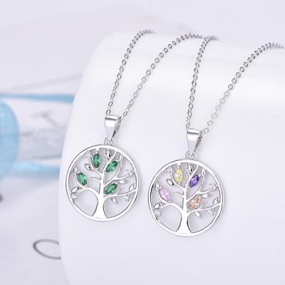 China TRENDY 925 Sterling Silver Colored Crystal CZ Chakra Tree Of Life Pendant Necklace Jewelry for sale