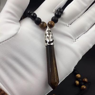 China CLASSIC Classic Design Stone Natural Gemstone Beads Healing Point Adjustable Men Stone Long Pendant Necklace for sale