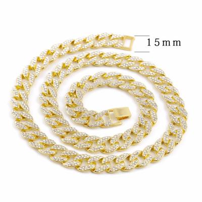 China Hip Hop Drop Shipping Diamond Link Chain Cuban Necklace Full Iced Out Rhinestone Bling Bling Hiphop Jewelry for sale