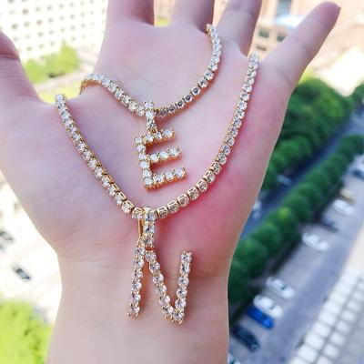 China 2021Great Sale Hiphop CZ Tennis Chain Iced Out Diamond Letter Pendant Necklace for sale