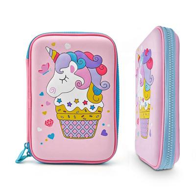 China Wholesale Cute Pink Customized Shakeproof Unicorn Hardtop Big Waterproof EVA Pencil Case For Girls 3D Logo Design for sale