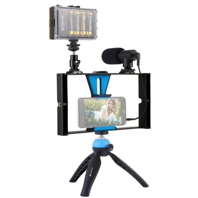 China PULUZ Durable 4 in 1 Tripod Rig Vlogging Live Broadcast Phone LED Light Microphone Kit for sale