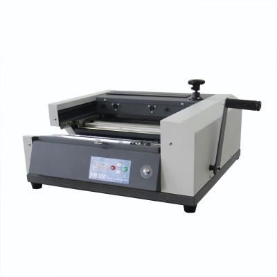 China PB380 A4 mini 65*62*40cm size desktop small semi-automatic hot melt glue book binding machine for sale