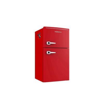 China Retro Look Side-opening Steel Double Door 95L Defrosting Silent Small Fridge for sale